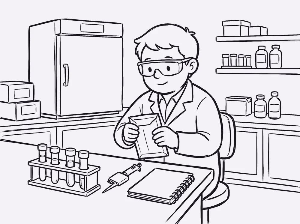 In het lab maakt een analist de envelop open aan de labtafel