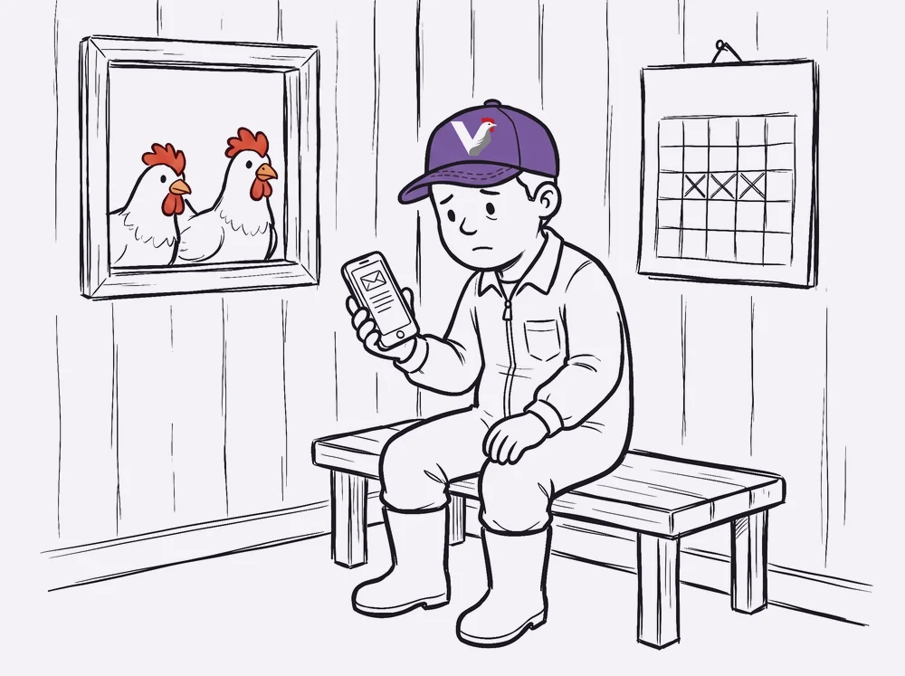 De knecht leest de uitslag op zijn telefoon, op de kalender zijn drie dagen doorgestreept